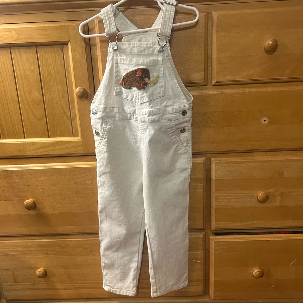 Christian Robinson Boy’s White Overalls w/Wooly Mammoth Patch Size 3T EUC